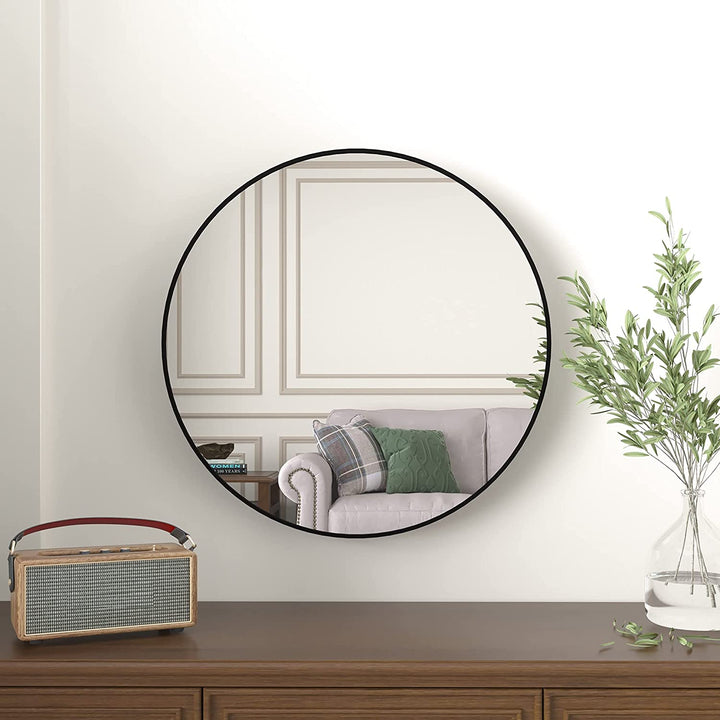 16" Wall Circle Mirror for Bathroom, Small Black round Mirror for Wall, 16 Inch Hanging round Mirror for Living Room, Vanity, Bedroom