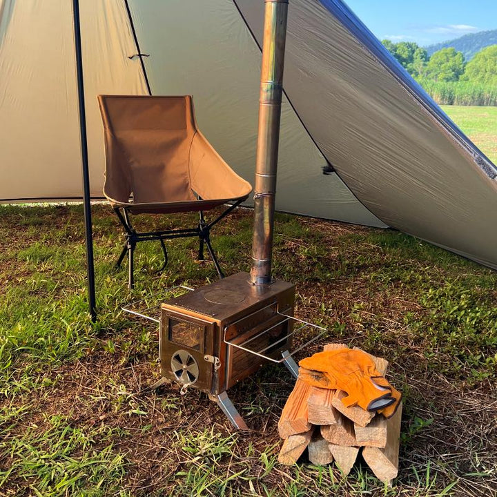 Dandelion Shell Portable Camping Wood Stove with Glass View - 8 Stainless Steel Chimneys for Outdoor Cooking, Heating, and Shelter (304 Stainless Steel)