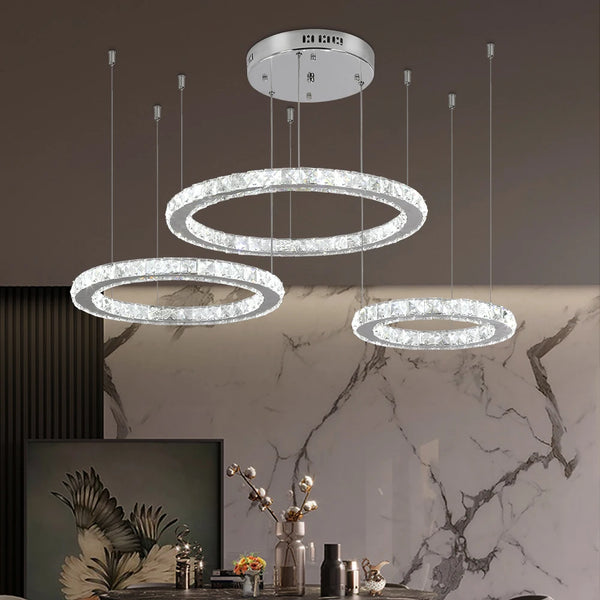 Modern Chrome Led K9 Crystal Chandeliers Modern Pendant Ceiling Fixtures Light for Living Room Suspension Lamp