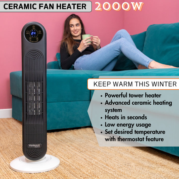 Nuovva Energy Efficient Ceramic Tower Fan Heater - Silent & Powerful Comfort