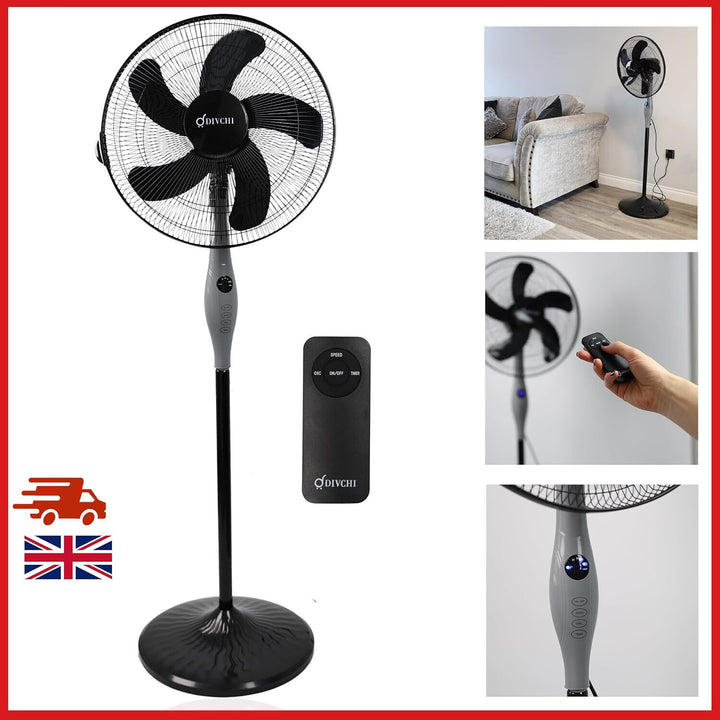 18 Inch Black Oscillating Pedestal Fan with Touch Screen and Remote Cooling Fan