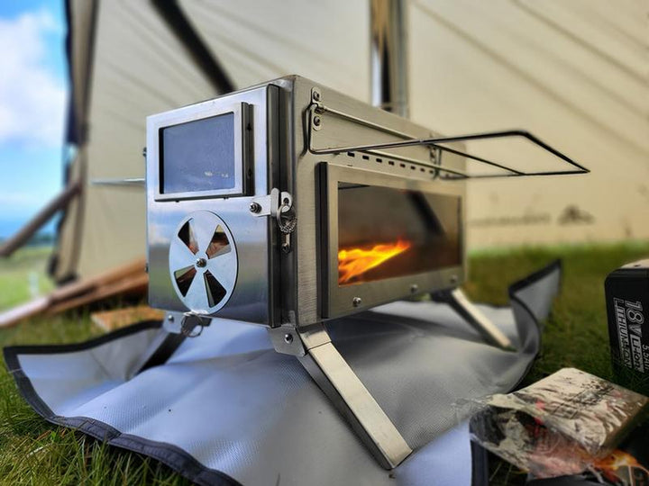 Dandelion Shell Portable Camping Wood Stove with Glass View - 8 Stainless Steel Chimneys for Outdoor Cooking, Heating, and Shelter (304 Stainless Steel)