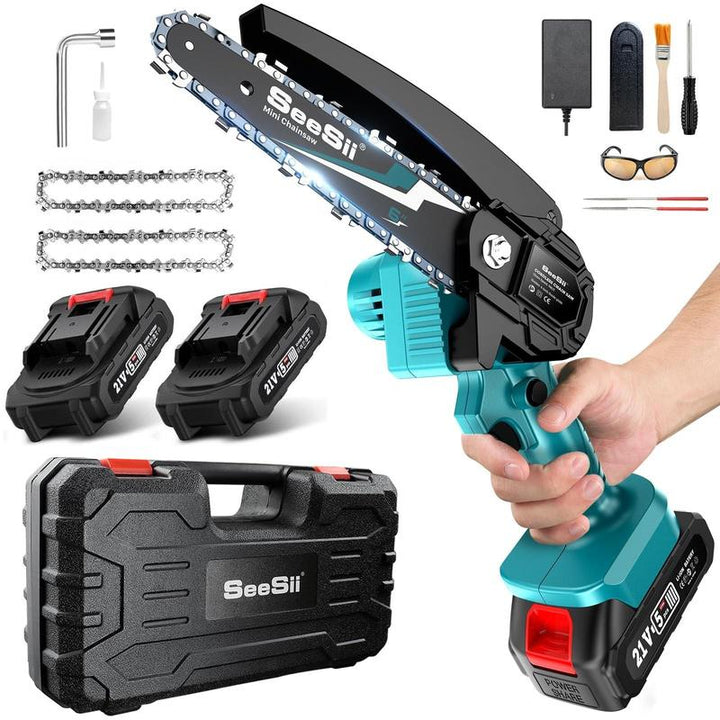 Seesii Mini Cordless Chainsaw, 6 Inch Handheld Chain Saw with Security Lock for Tree Trimming Wood Cutting