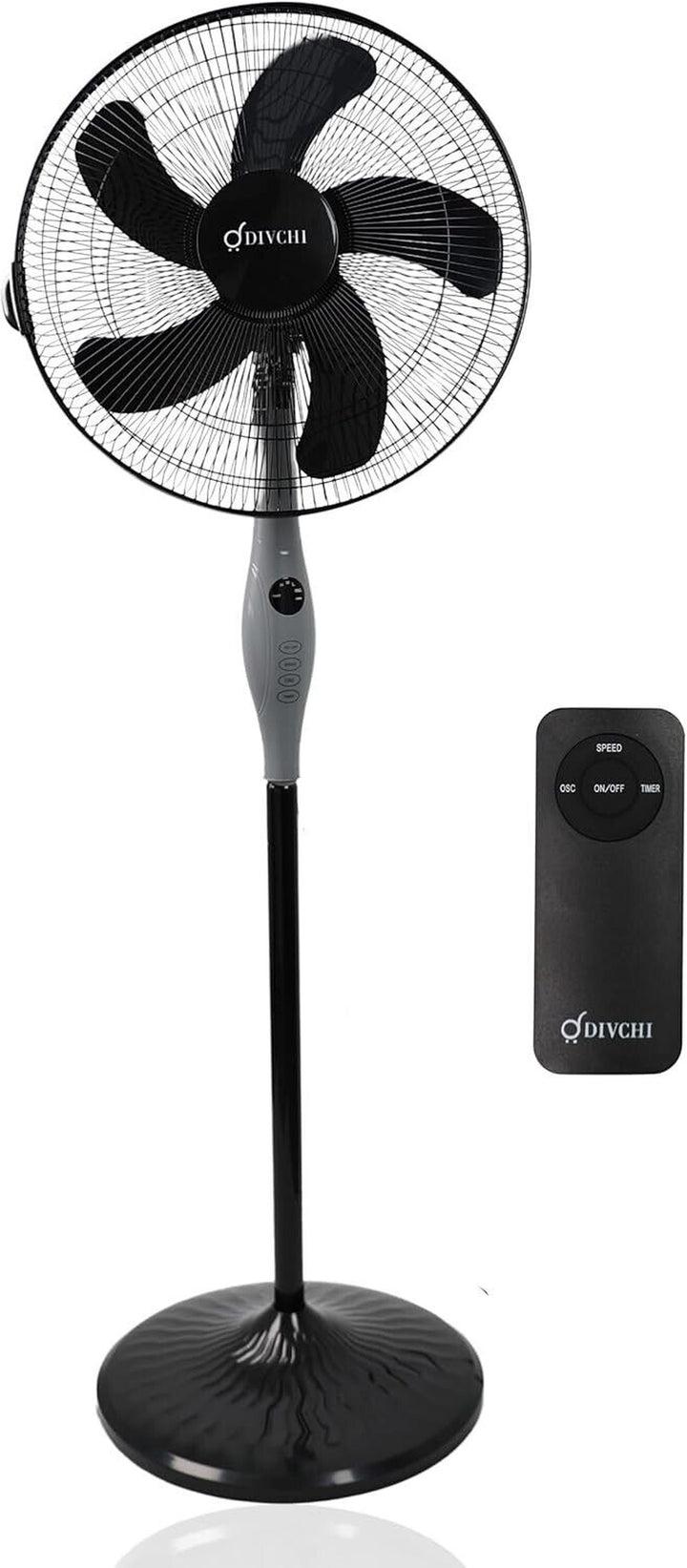 18 Inch Black Oscillating Pedestal Fan with Touch Screen and Remote Cooling Fan