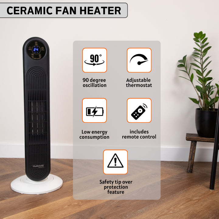 Nuovva Energy Efficient Ceramic Tower Fan Heater - Silent & Powerful Comfort