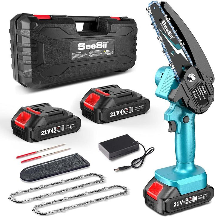 Seesii Mini Cordless Chainsaw, 6 Inch Handheld Chain Saw with Security Lock for Tree Trimming Wood Cutting