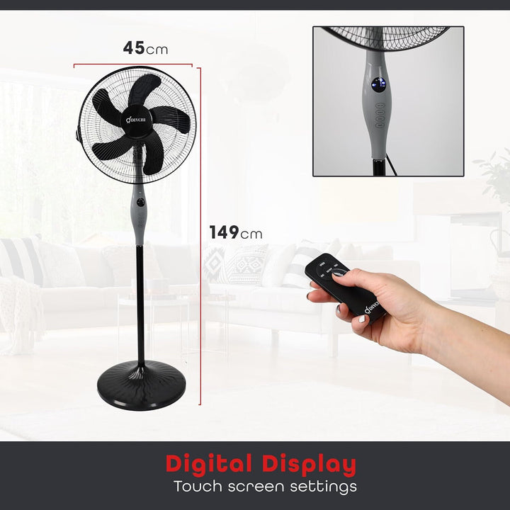 18 Inch Black Oscillating Pedestal Fan with Touch Screen and Remote Cooling Fan