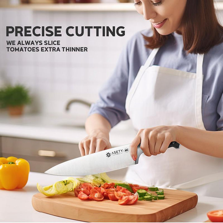 ASETY 15 PCS Knife Set with Block NSF Built-In Cooking Knife Sharpener Block German Stainless Steel Knife Block Set Full Tang Professional Chef Knife Set Food Sharp Steak Knife Meat Boning Set for Men'S Box Gift Wooden Block Handles Holder Kitchen Knives