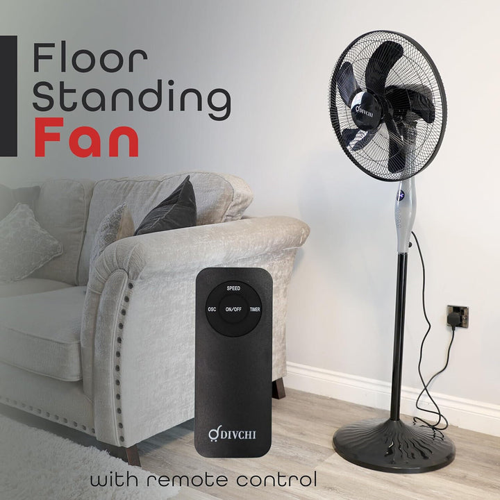 18 Inch Black Oscillating Pedestal Fan with Touch Screen and Remote Cooling Fan